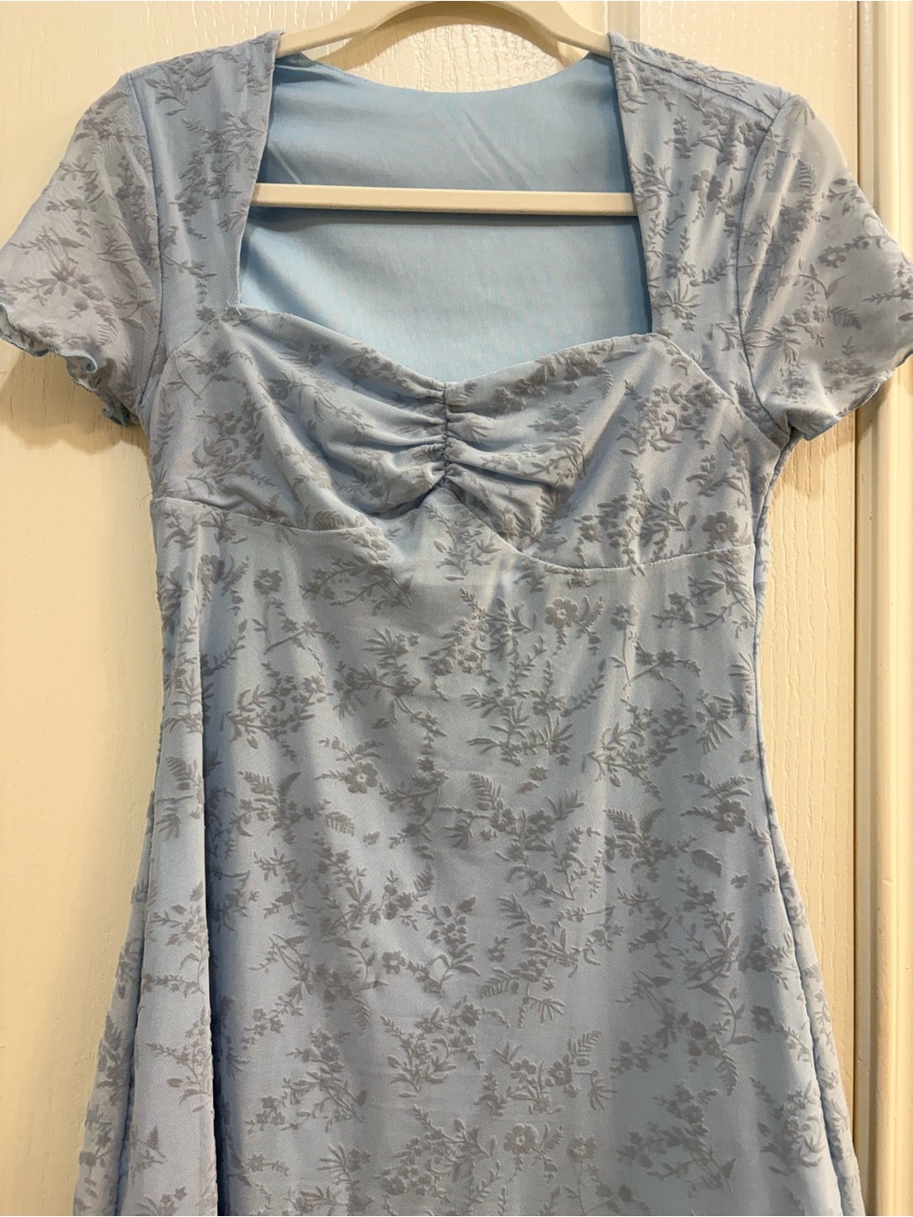 Light Blue Floral Square Neck Dress